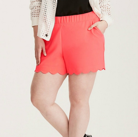 torrid Pants - Torrid Scalloped Edge Shorts neon coral 1x 2x 4x